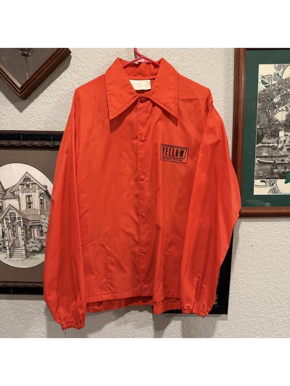 Vintage 70s/80s RARE Yellow Freight Orange Nylon Windbreaker Jacket Size Large